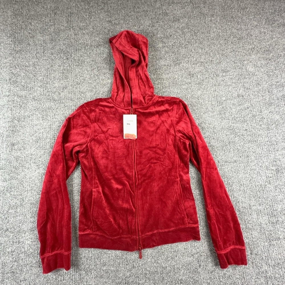 Y2K Express Jacket Womens Small Red Velour Full Zip Hooded Pockets Made USA